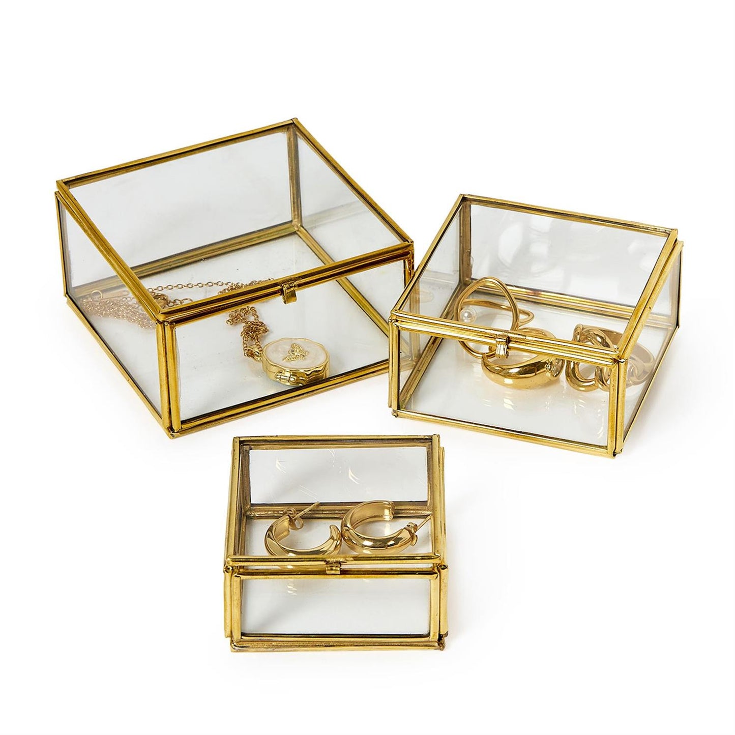 Square Brass and Glass Decorative Trinket Box