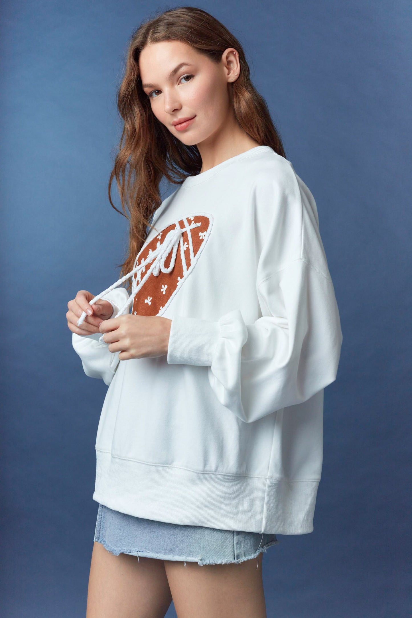 Bow Twill Football Sweatshirt