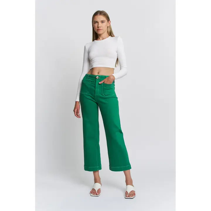 Super High Wide Leg Crop Emerald Jeans