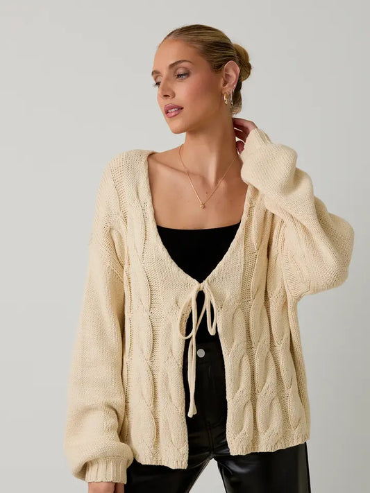 Alora Front Tie Cable Sweater Cardigan