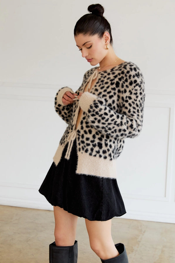 Bexley Front Tie Animal Sweater Cardigan