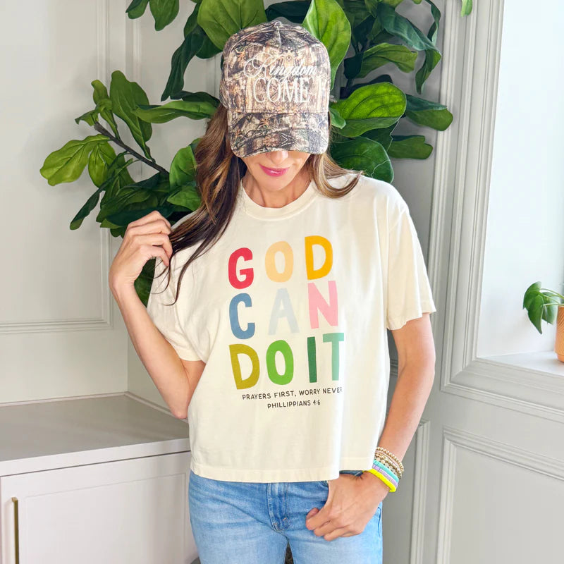 Poppy and Pine God Can Do It Crop Tee