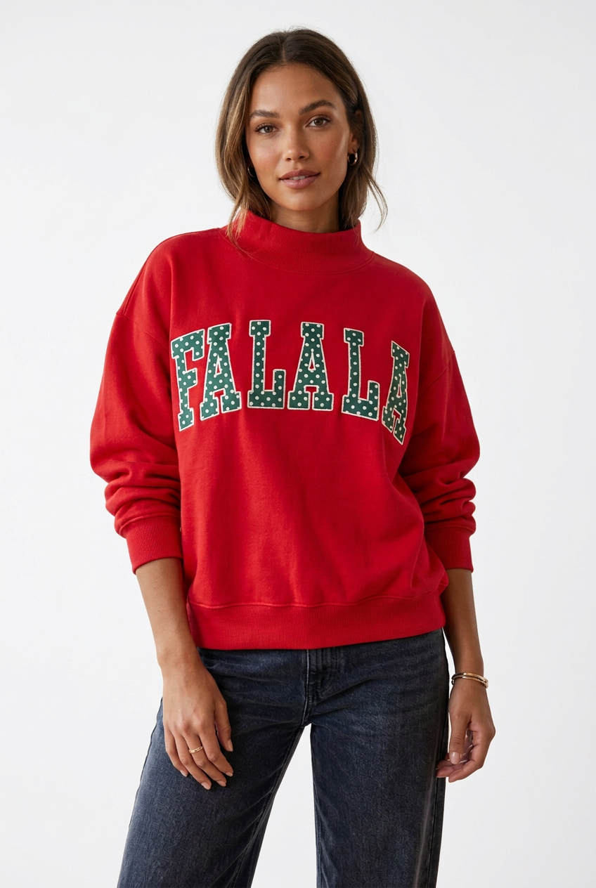 FaLaLa Polka-Dot Applique MockNeck Sweatshirt