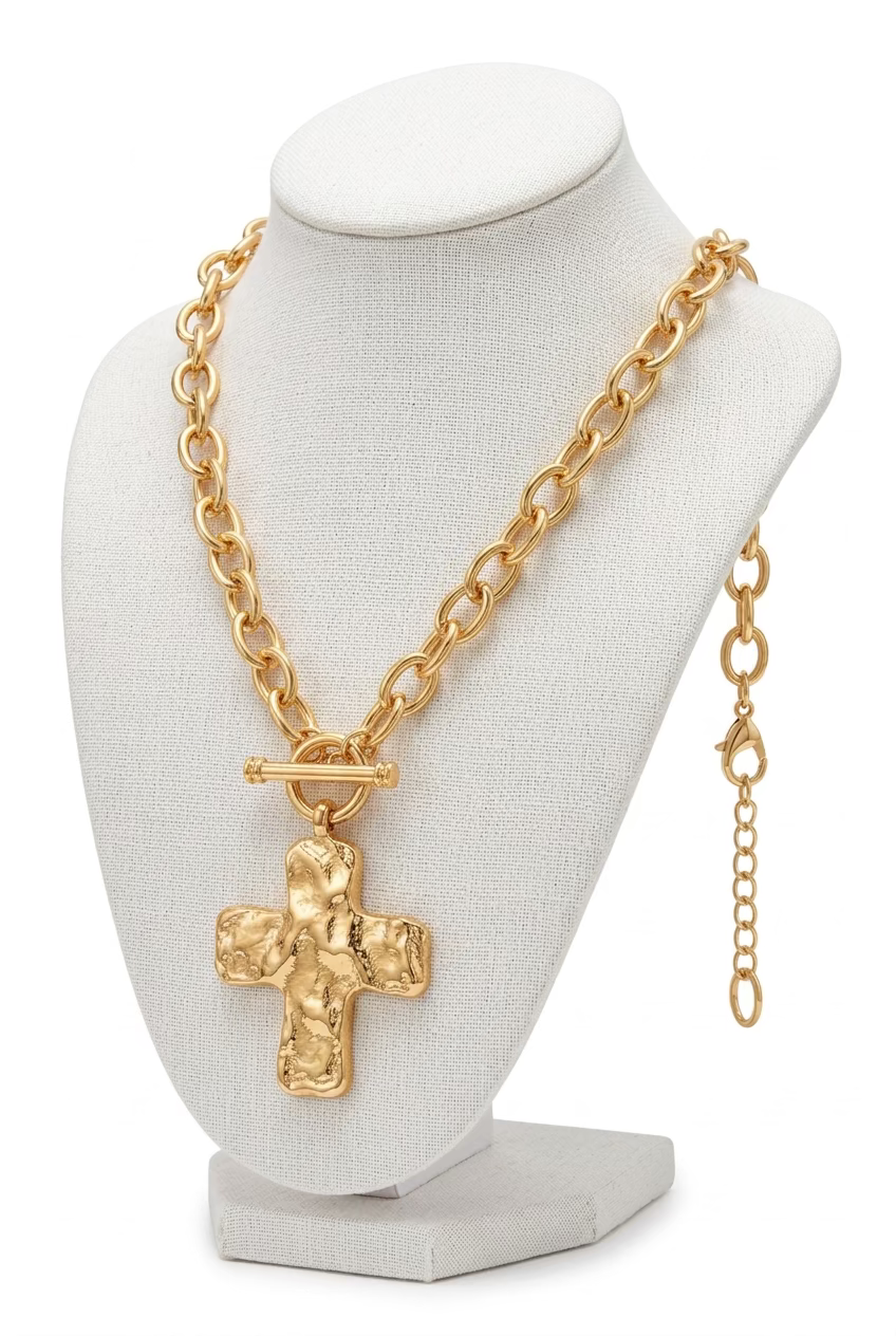 Front Toggle Gold Cross Necklace
