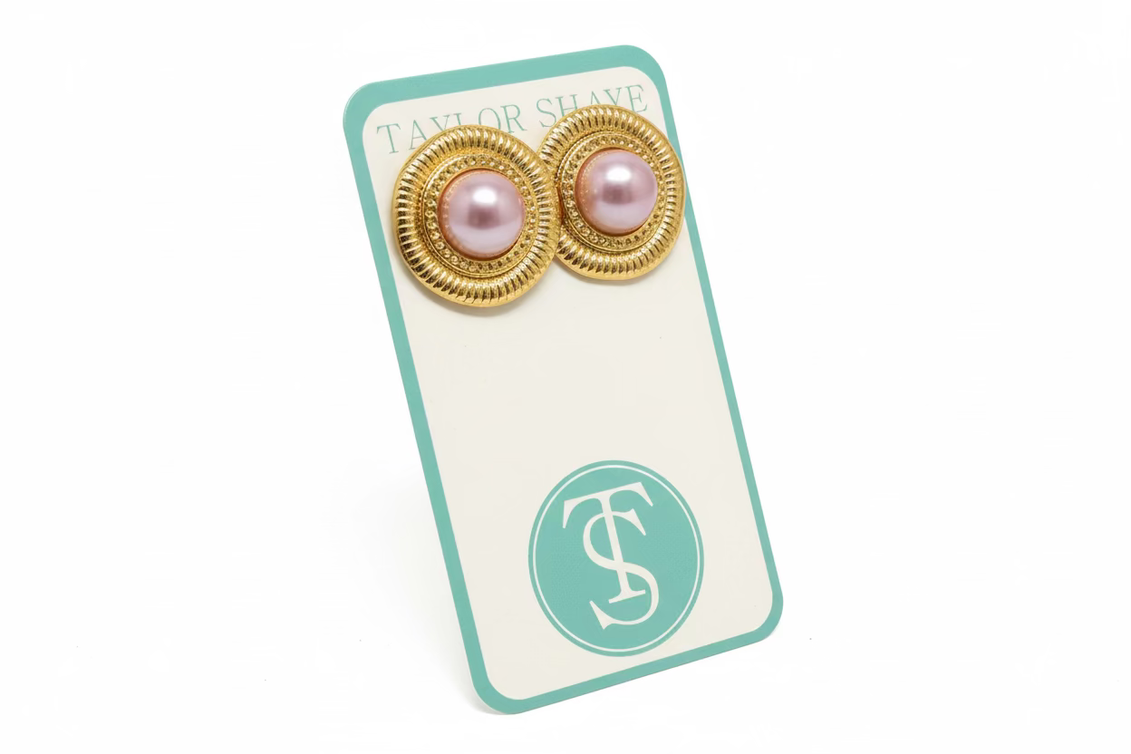 Taylor Shaye Patty Pearl Pink Stud Earrings