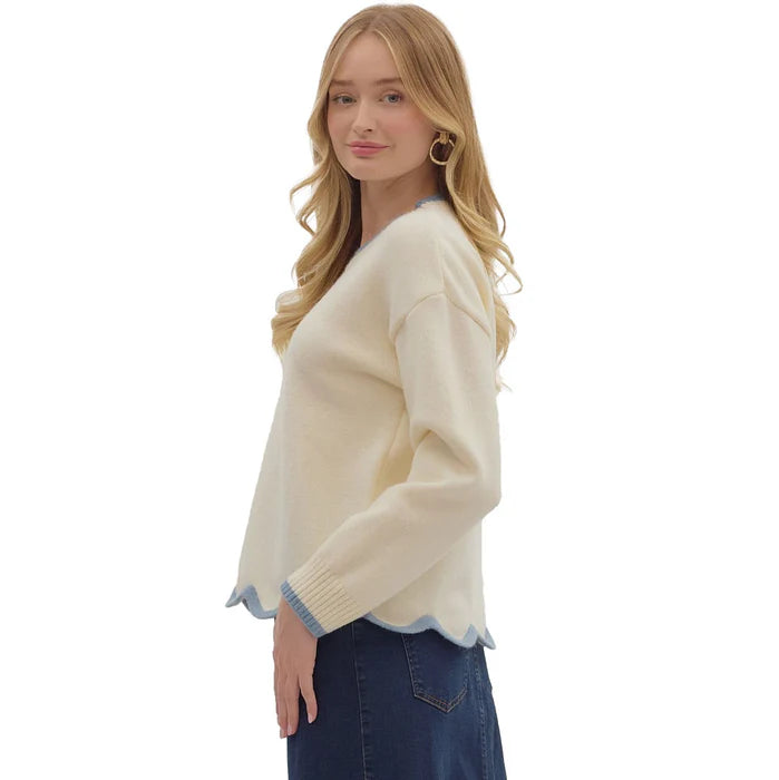 Joleigh Scalloped Trimmed Sweater