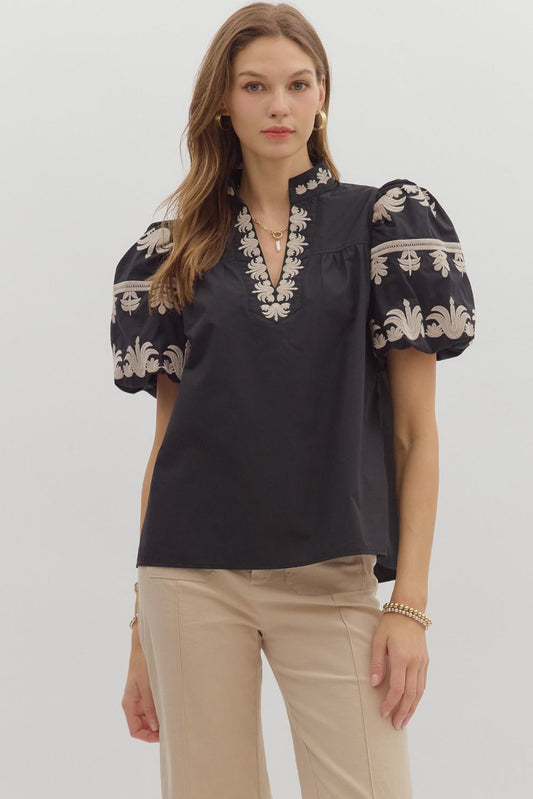Margo Short Sleeve Embroidered Top