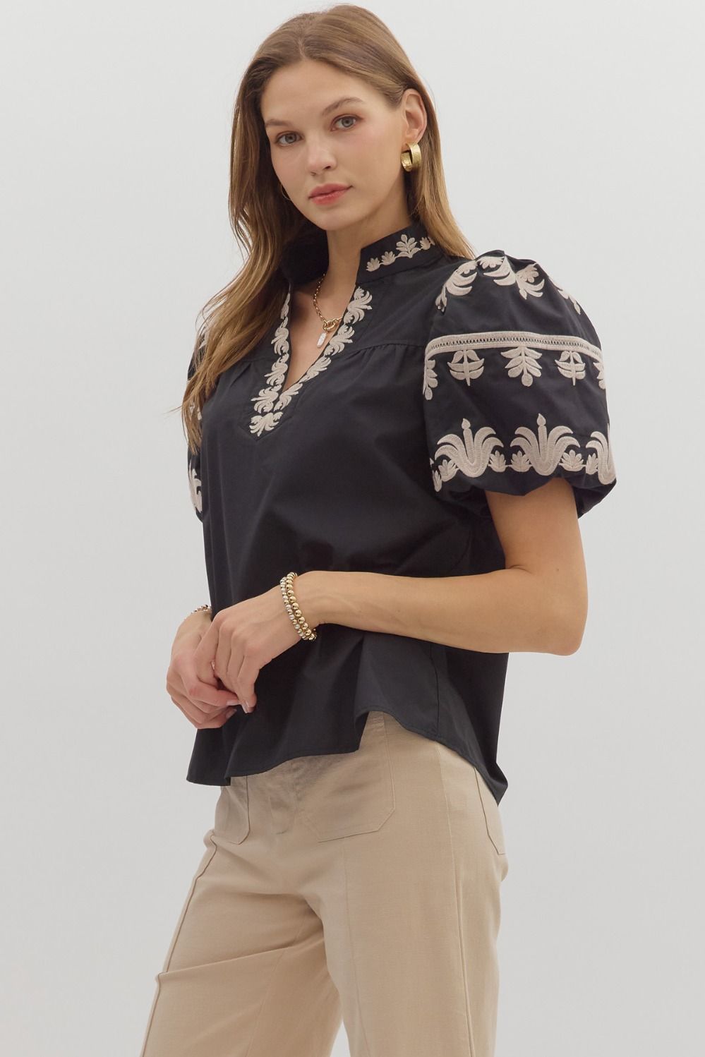 Margo Short Sleeve Embroidered Top