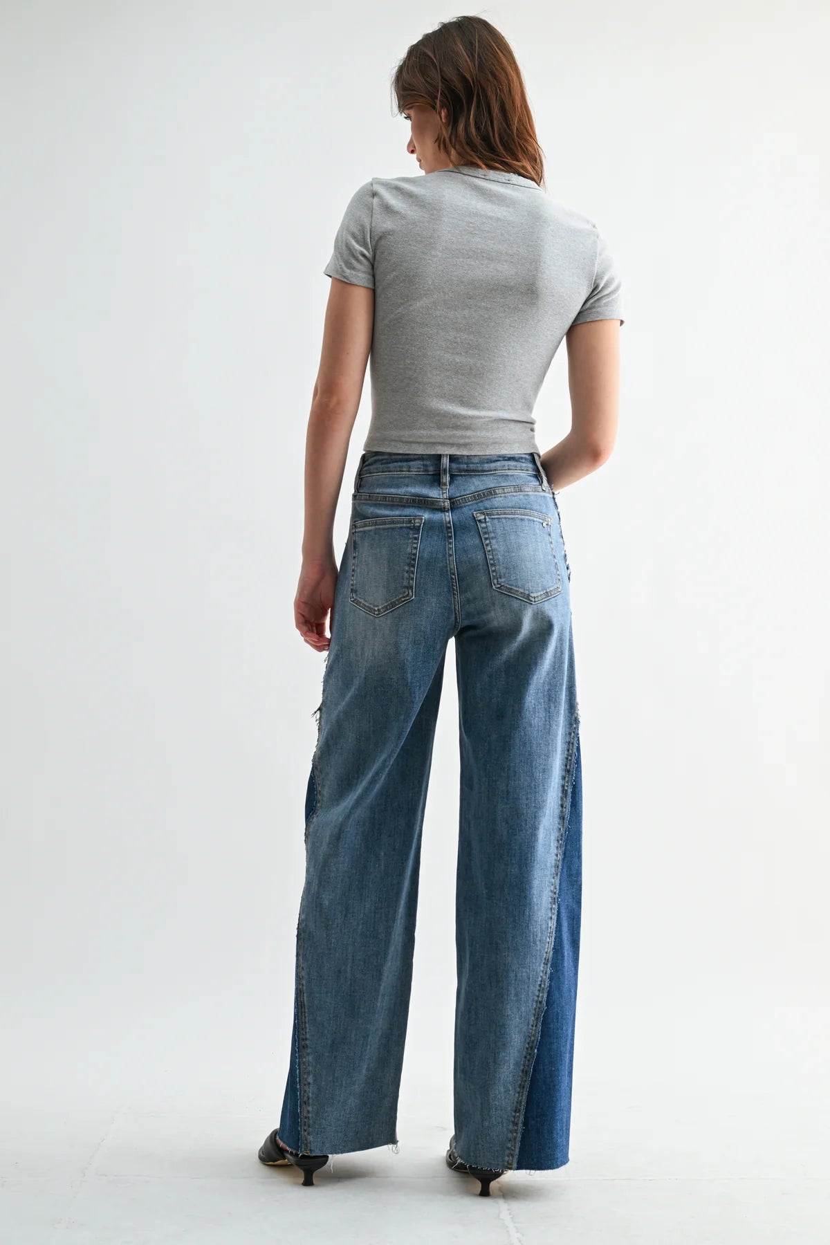 High Rise Wide Leg Two- Tone Denim