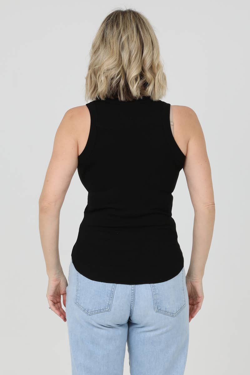 Rib Knit Rounded Hem Tank Top