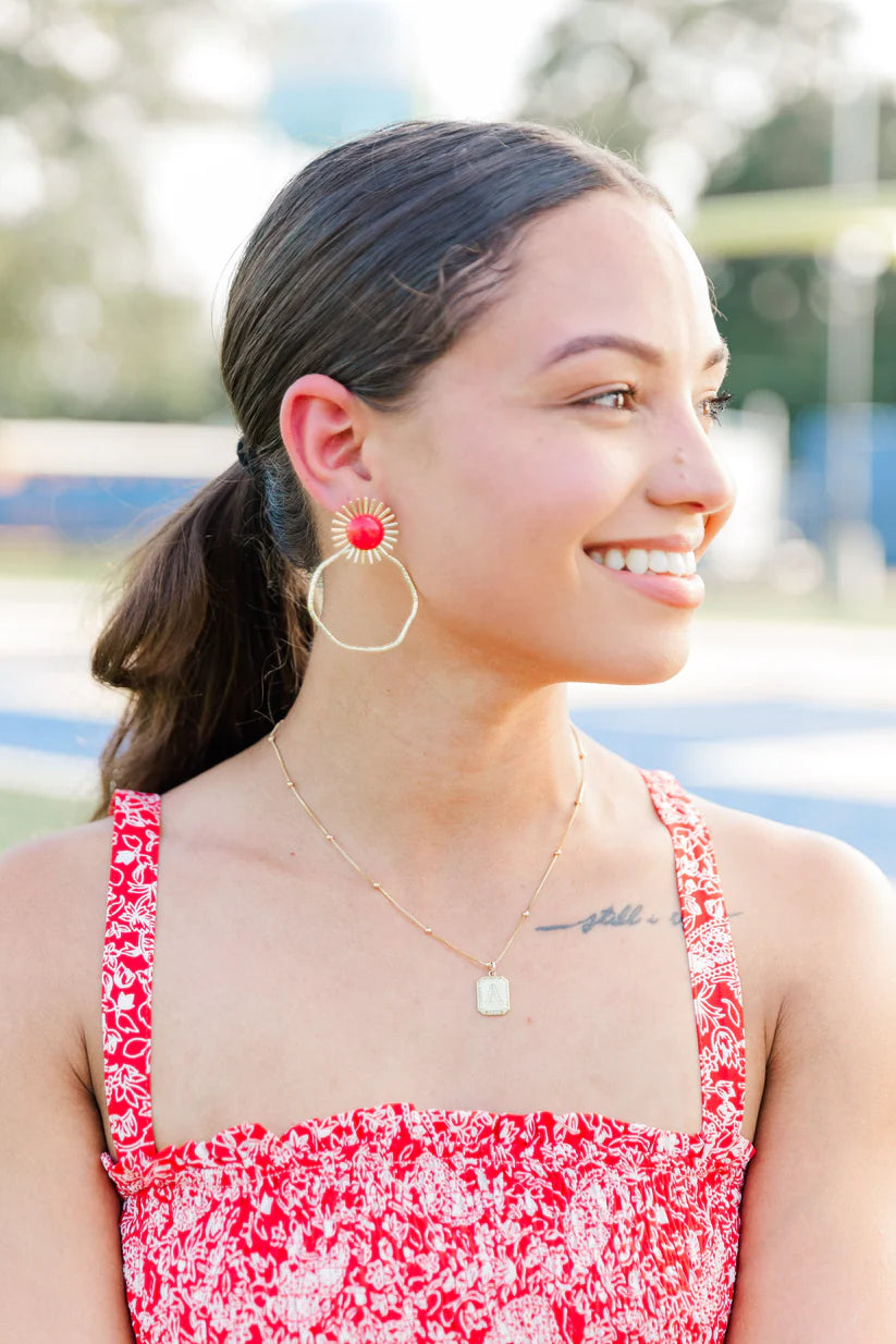 Taylor Shaye Red Sunburst Hoops