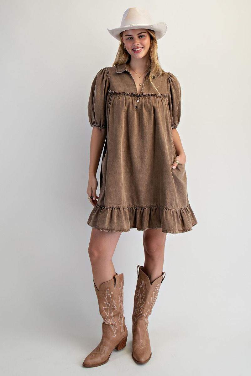 Jane Short Sleeve Ruffle Bottom Denim Dress