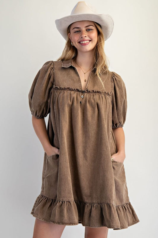 Jane Short Sleeve Ruffle Bottom Denim Dress
