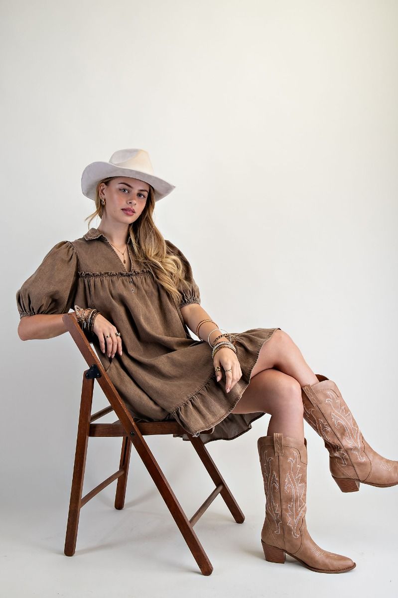 Jane Short Sleeve Ruffle Bottom Denim Dress