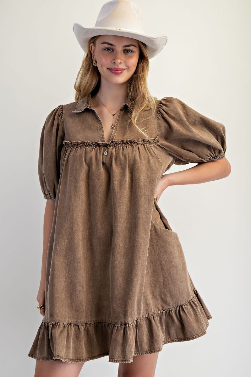 Jane Short Sleeve Ruffle Bottom Denim Dress