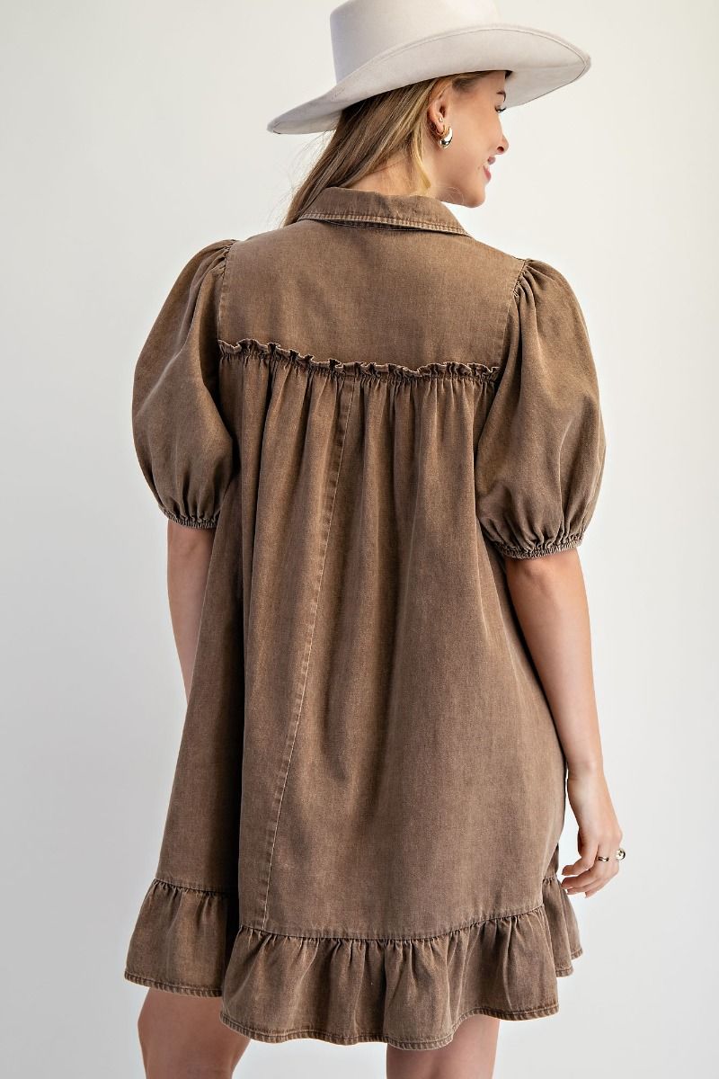 Jane Short Sleeve Ruffle Bottom Denim Dress