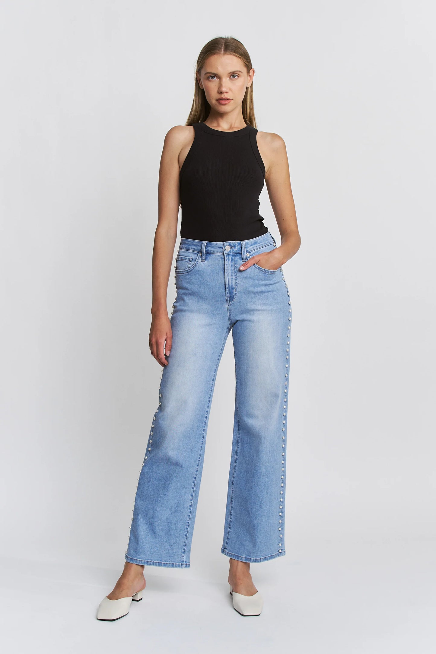 Mica High Rise Wide Leg Pearl Jeans