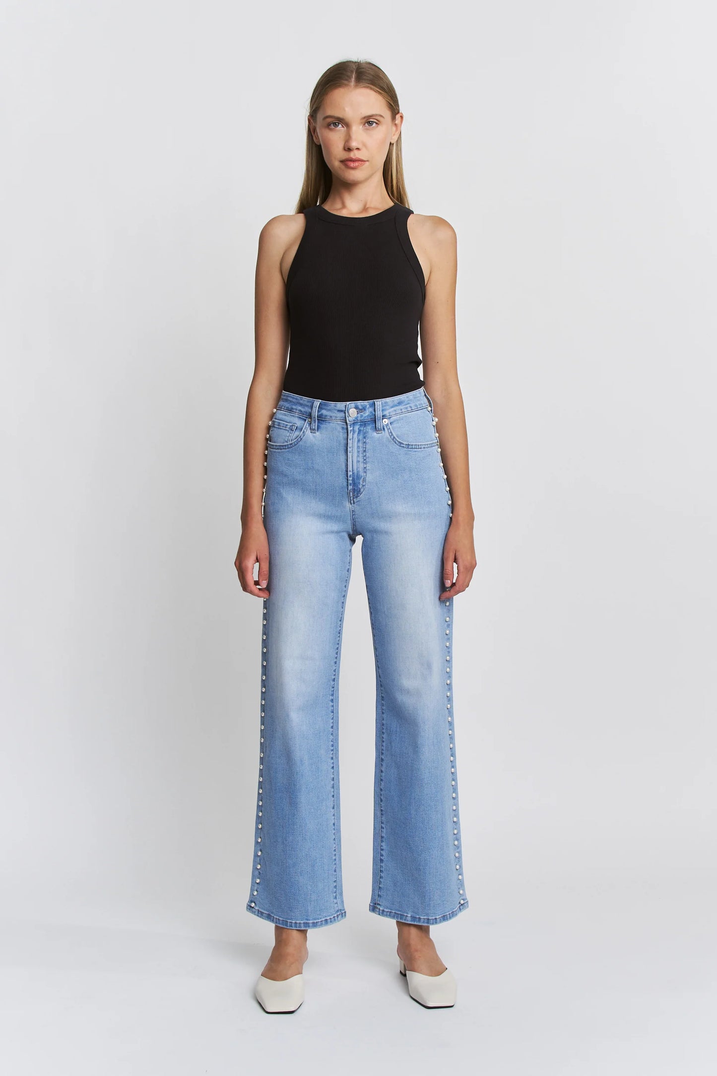 Mica High Rise Wide Leg Pearl Jeans