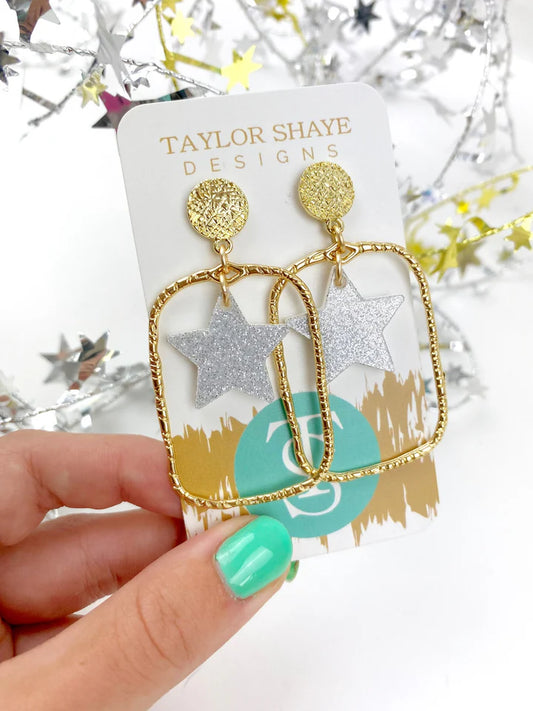 Taylor Shaye Glitter Star Drop Hoops