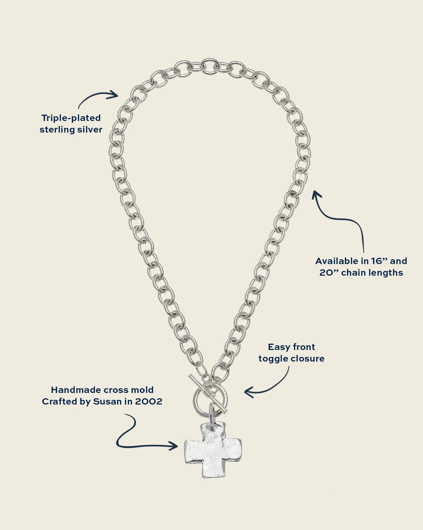 Susan Shaw Silver Cross Toggle Necklace