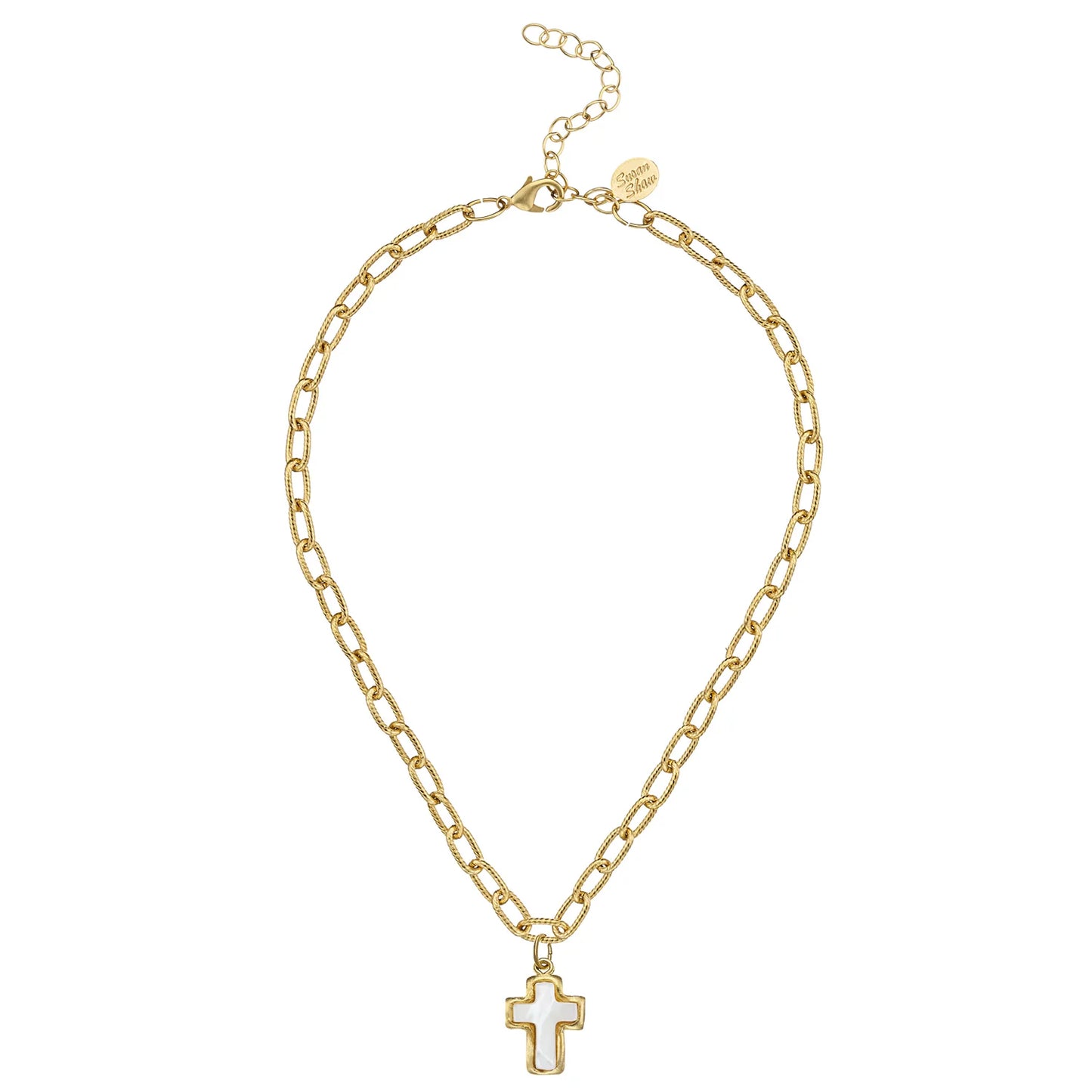 Susan Shaw Mother of Pearl Cross Necklace