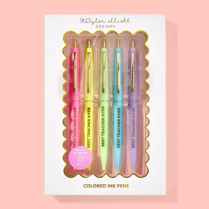 Pen Set - Motivational - "Best Teacher Ever" - 5 Piece Set