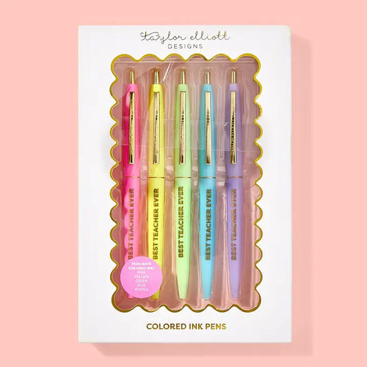 Pen Set - Motivational - "Best Teacher Ever" - 5 Piece Set