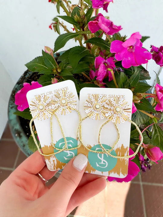Taylor Shaye White Sequin Sunburst Hoops