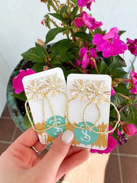 Taylor Shaye White Sequin Sunburst Hoops