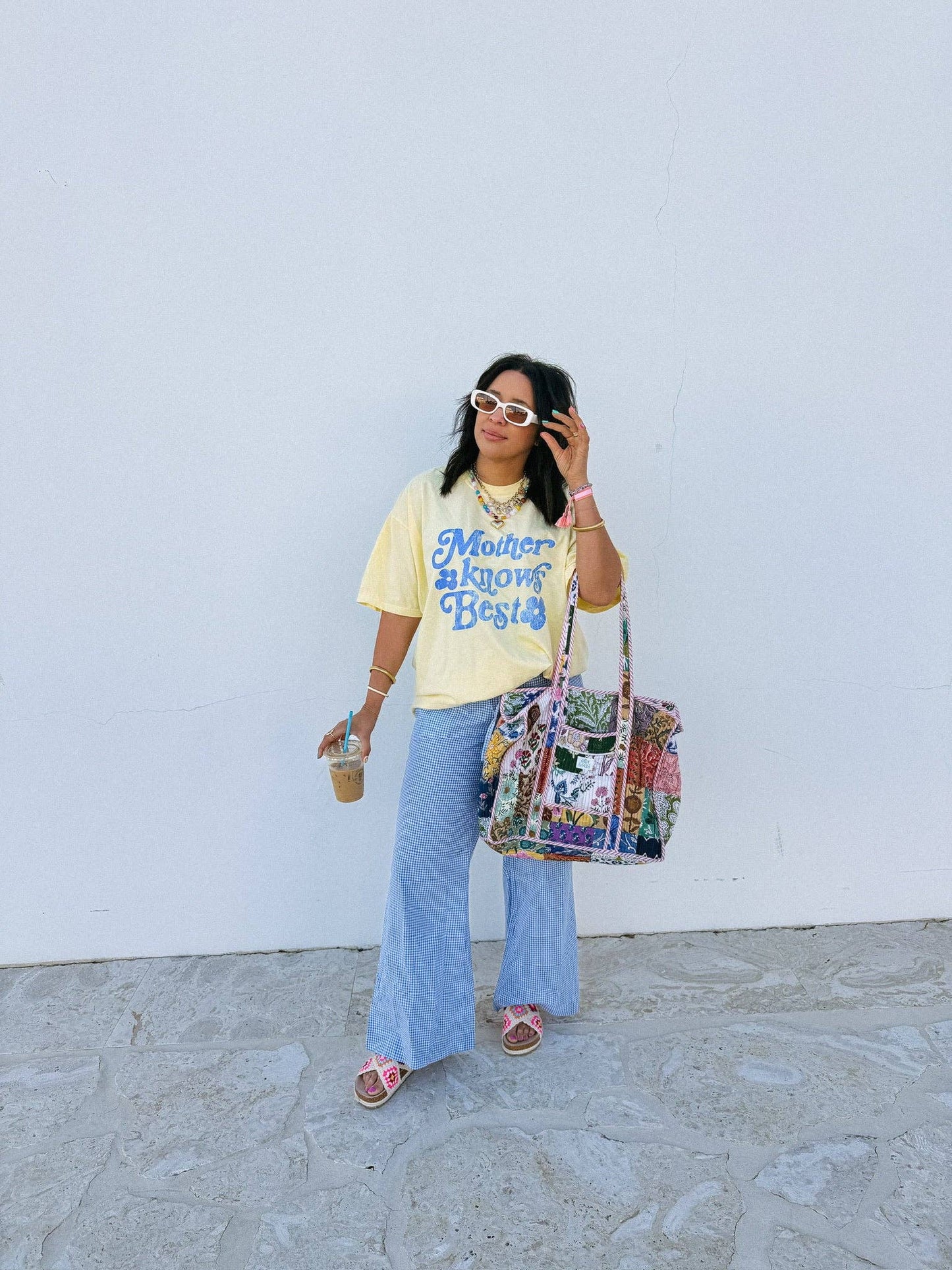 Mother Knows Best Graphic Tee - butter yellow / blue