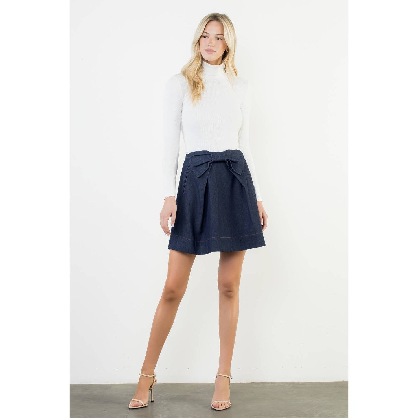 Bow Front A-Line Denim Skirt