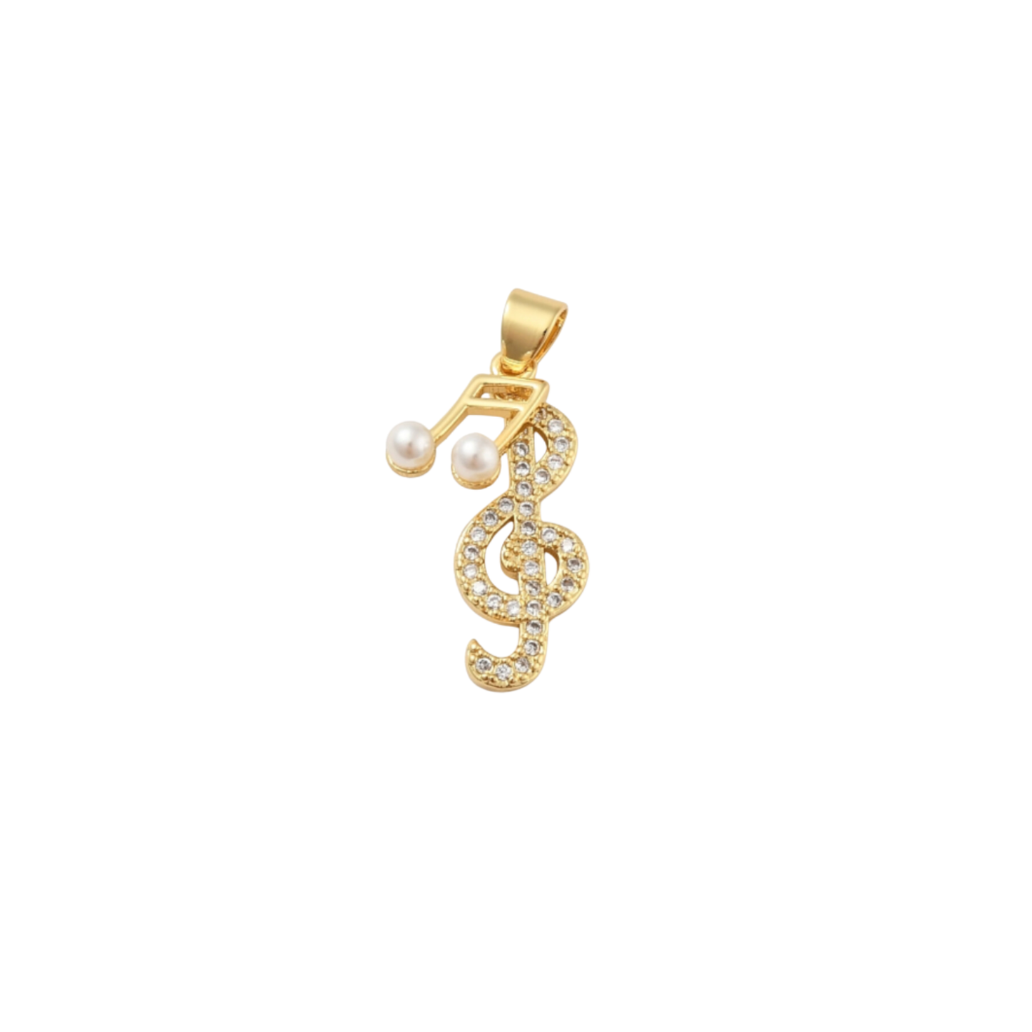 Gold Cubic Zirconia Treble Clef and Pearl Music Note "Melody" Charm