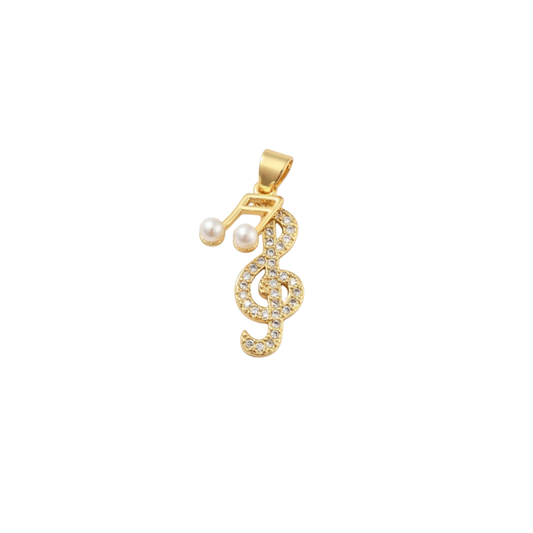 Gold Cubic Zirconia Treble Clef and Pearl Music Note "Melody" Charm