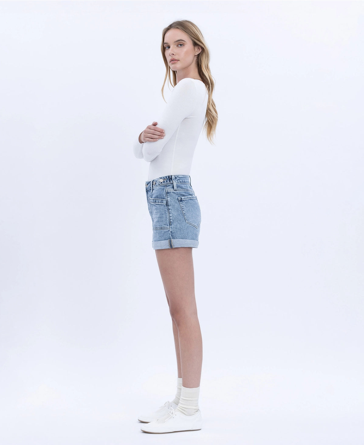 Vervet Rebecca  Tab High Rise Denim Shorts