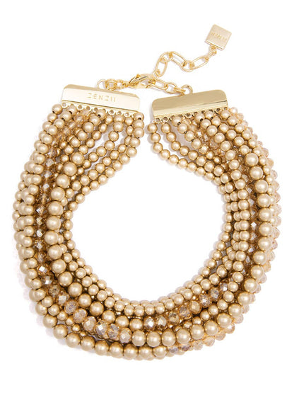 Metallic And Crystal Beaded Collar Necklace