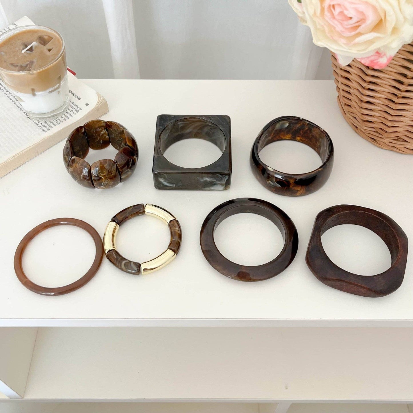 Retro Resin Stackable Geometric Bangle Bracelet MK2PPPO6W6JBR128