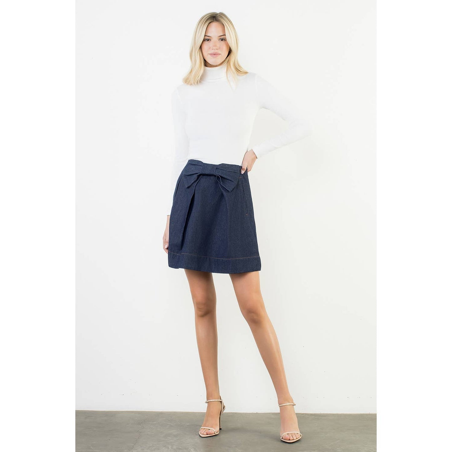 Bow Front A-Line Denim Skirt