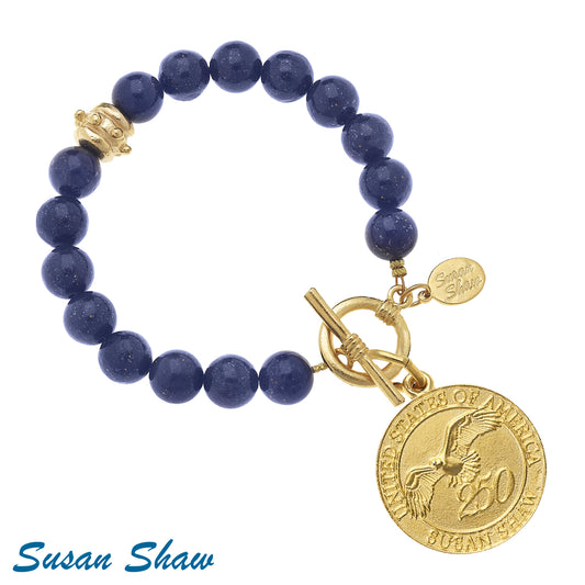 Susan Shaw USA 250 Coin on Blue Lapis Bracelet