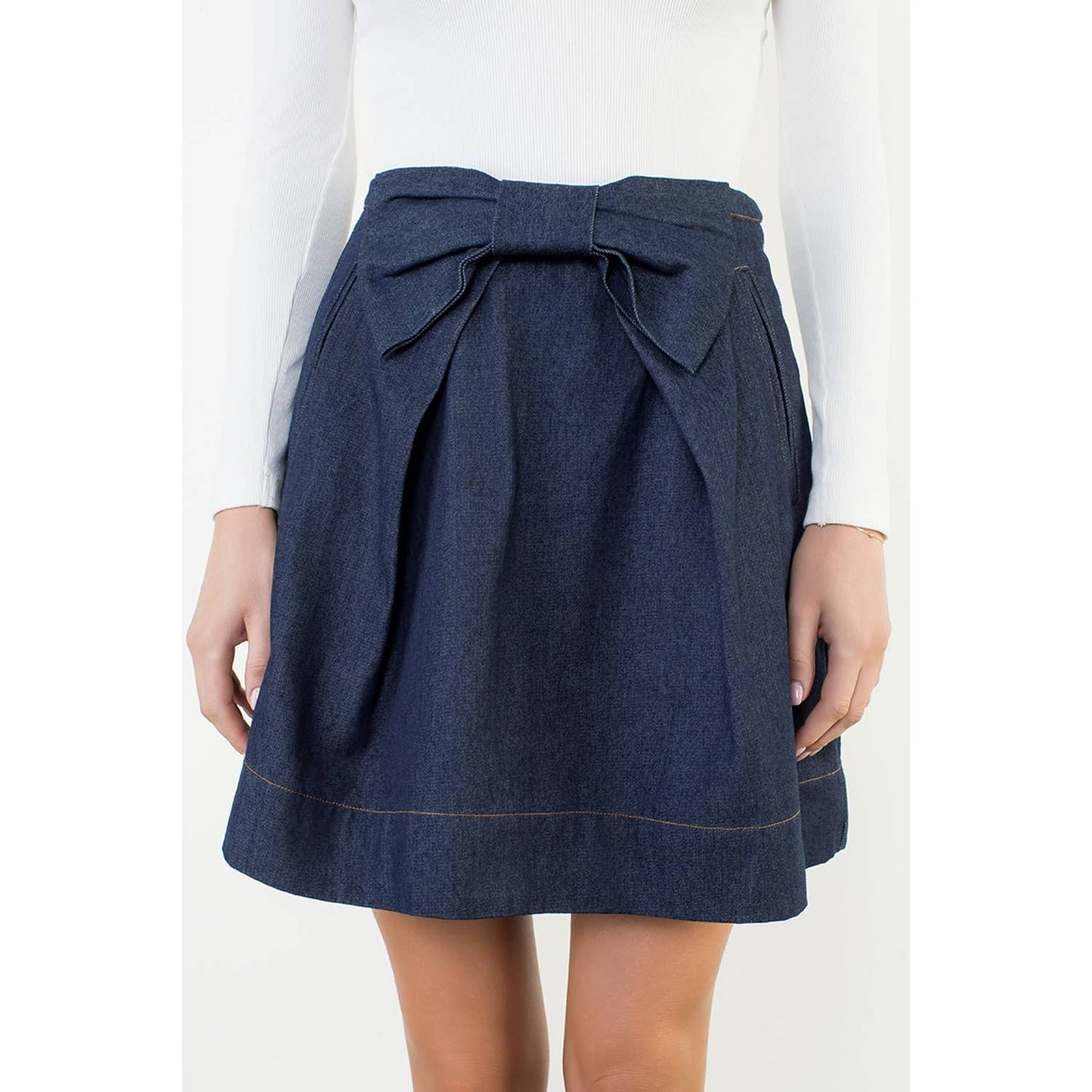 Bow Front A-Line Denim Skirt
