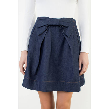 Bow Front A-Line Denim Skirt