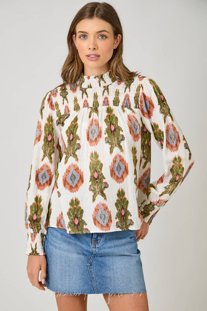 Mae Smock Yoke Printed Blouse