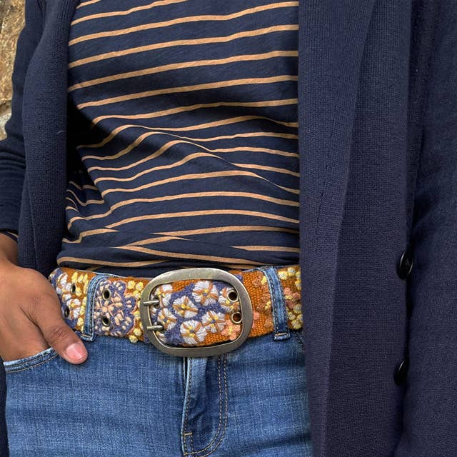 Blue Skies Floral Embroidered Wool Belt