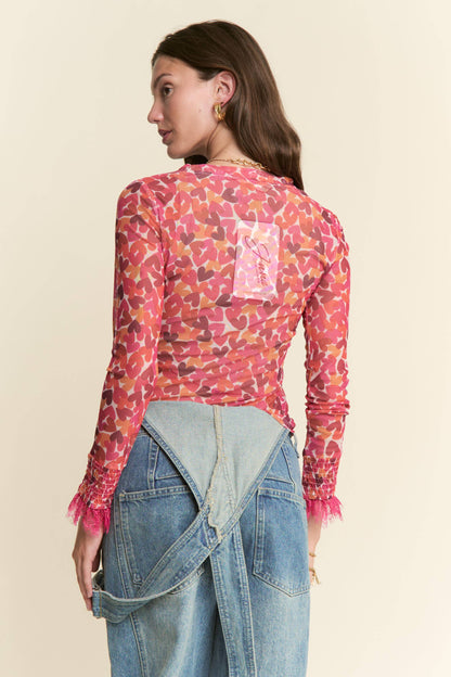 HEART PATTERN MESH TOP