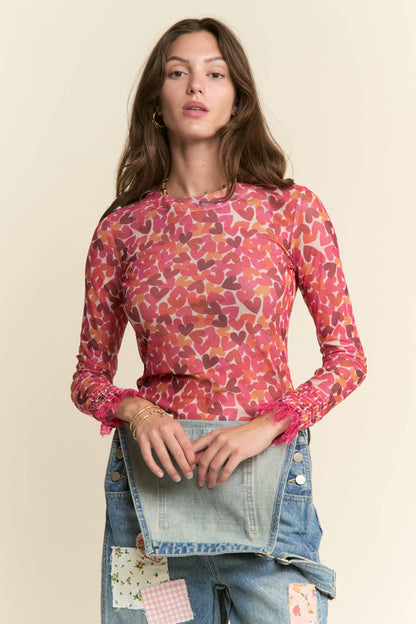 HEART PATTERN MESH TOP