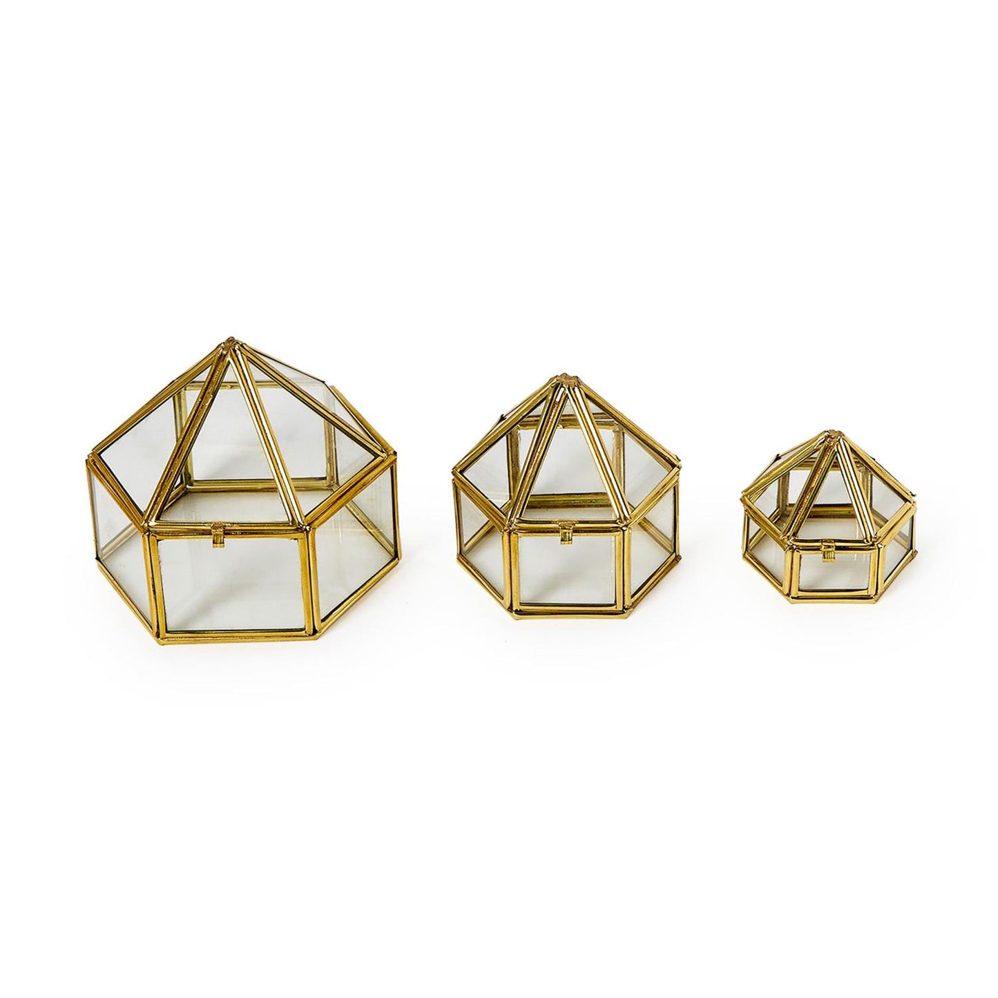 Pyramid Shaped Brass and Glass Decorative Trinket Box