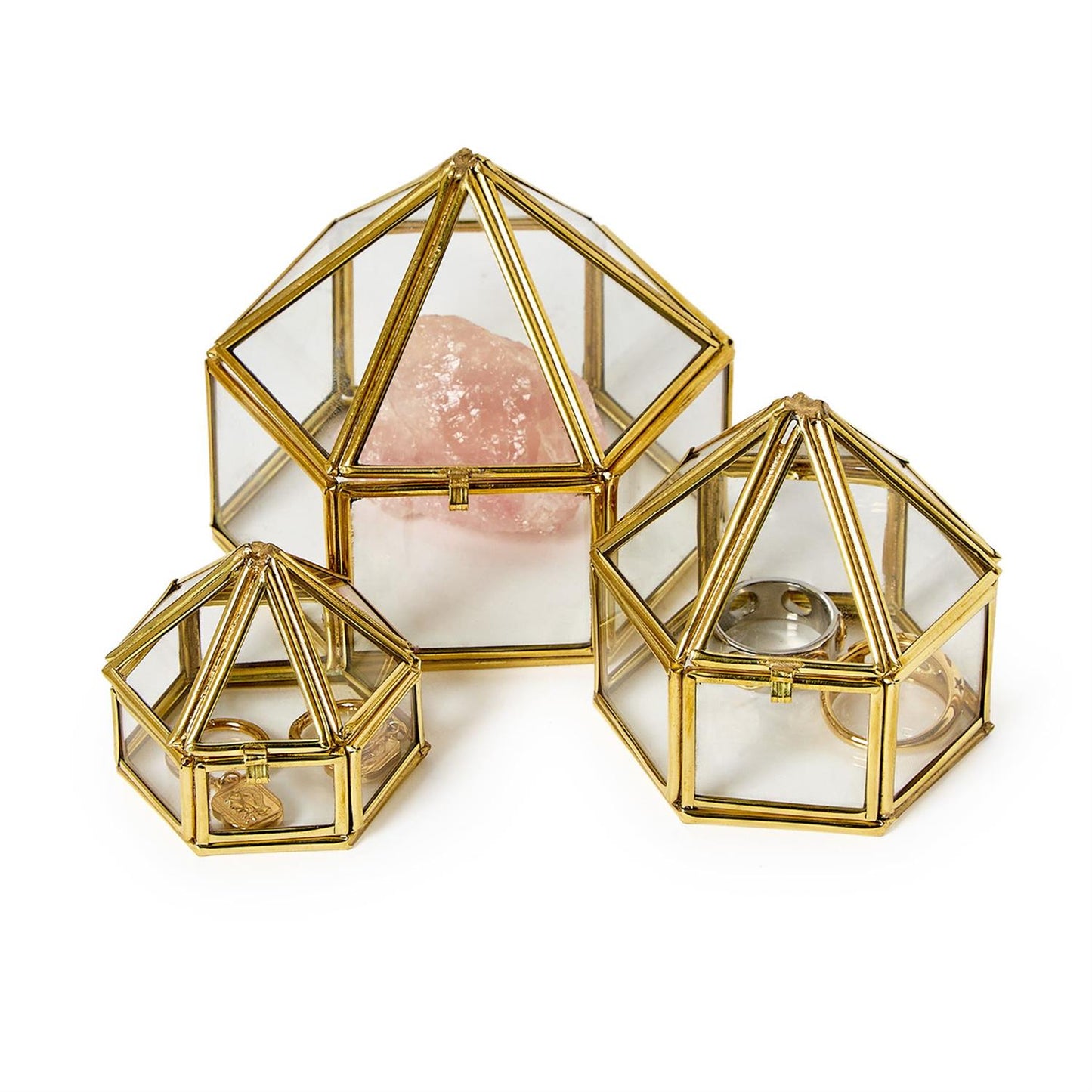 Pyramid Shaped Brass and Glass Decorative Trinket Box