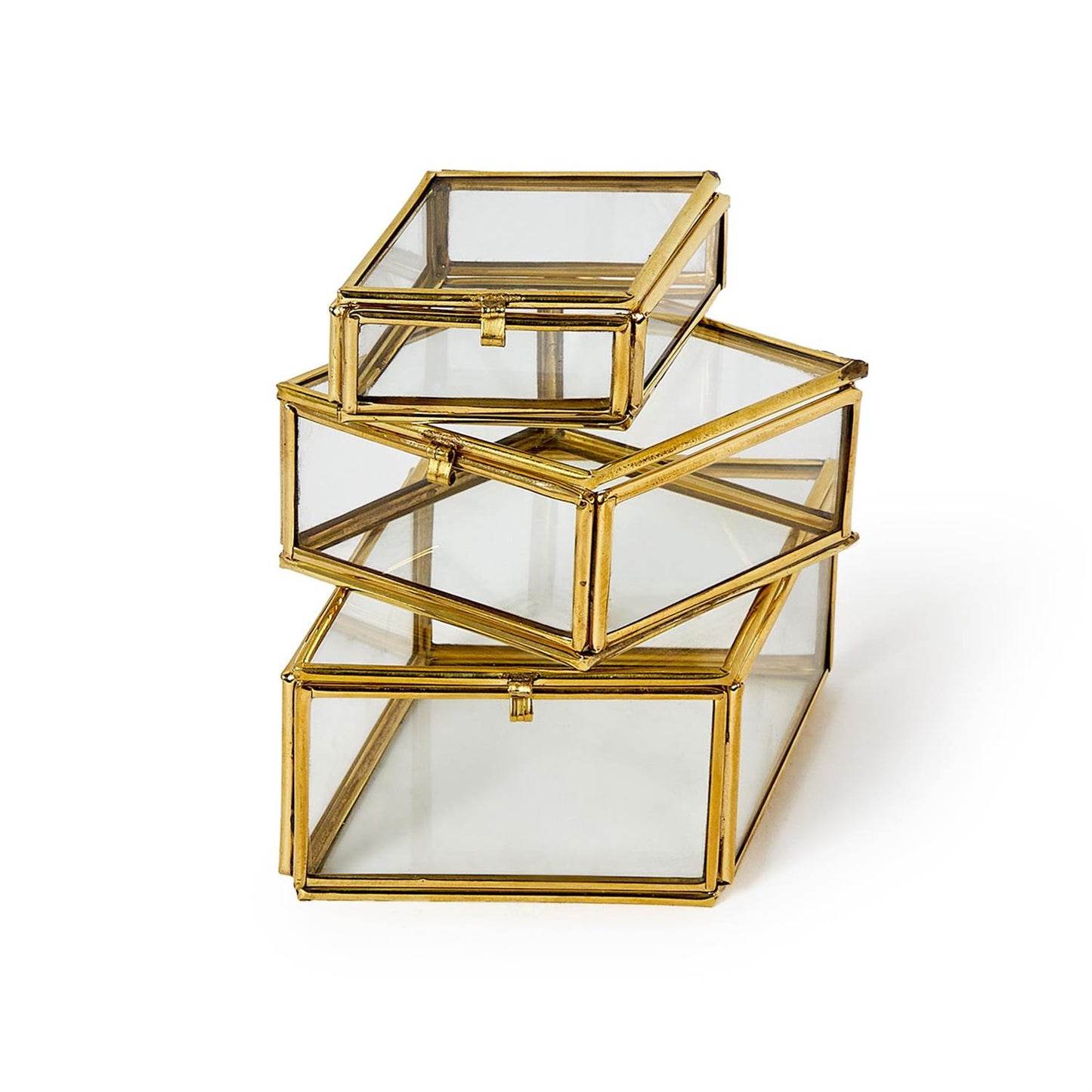Diamond Brass and Glass Decorative Trinket Box