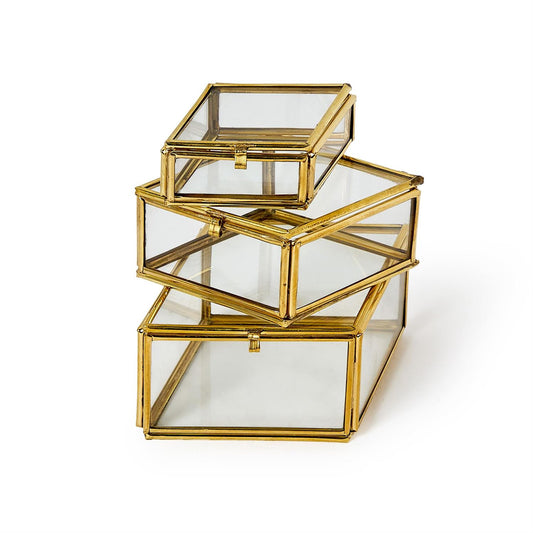 Diamond Brass and Glass Decorative Trinket Box