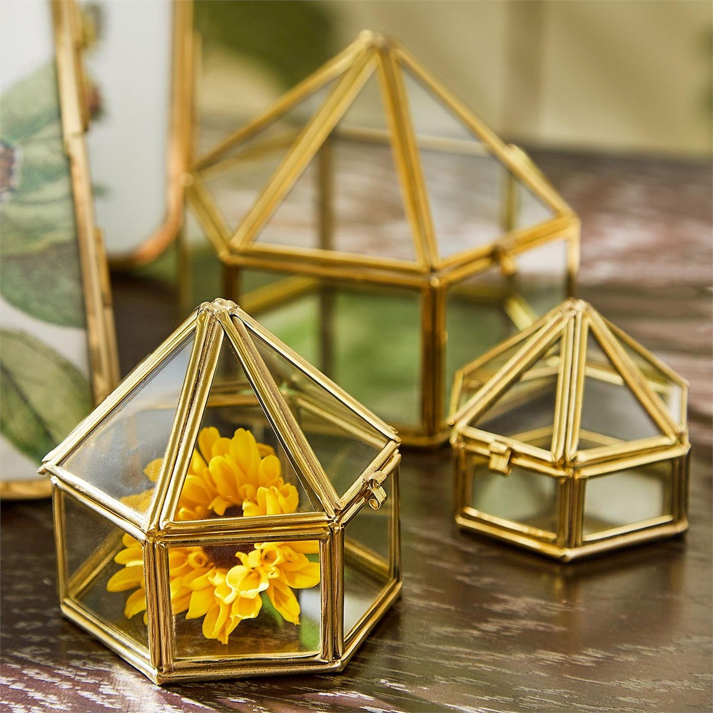 Pyramid Shaped Brass and Glass Decorative Trinket Box