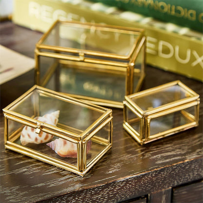 Rectangle Brass and Glass Decorative Trinket Box